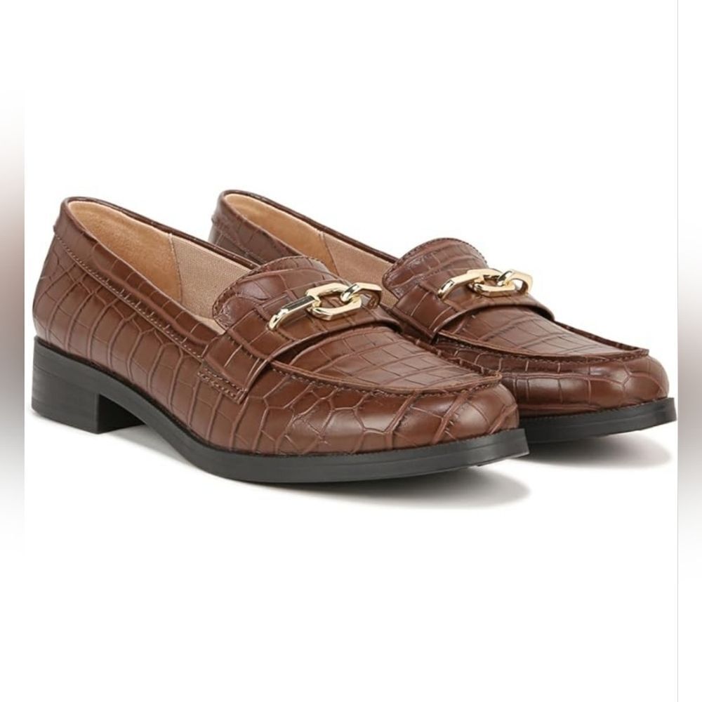 Life Stride Sonoma 2 Brown Croc Embossed Flat Loafers Size 9.5
